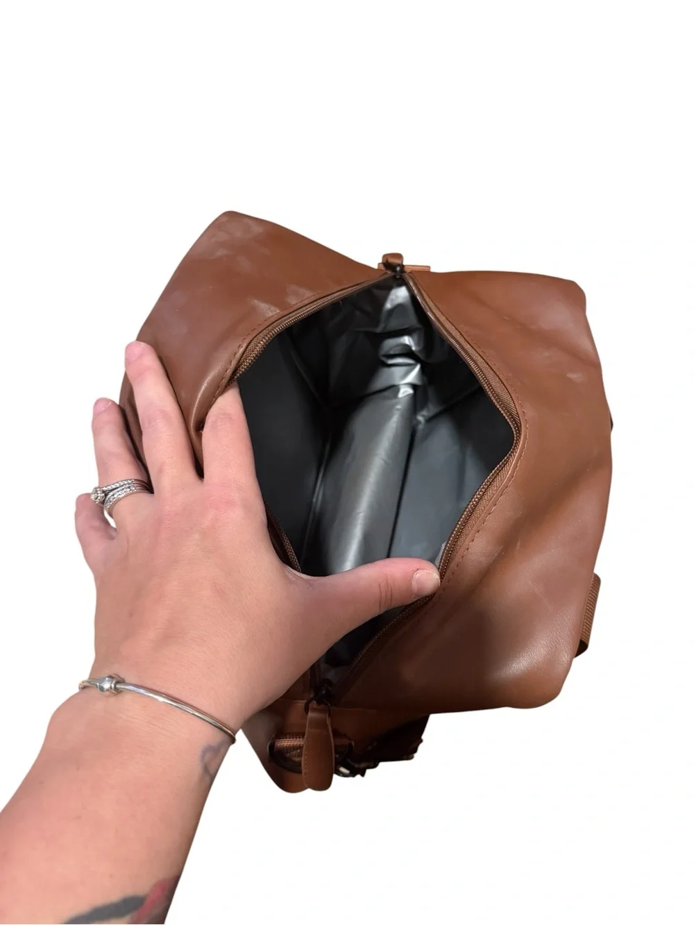 Minimalist Tan Leather Messenger insulated lunchBag with Adjustable Strap